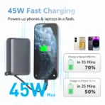 QCY 45W Portable Power Bank – 20000mAh Fast Charging with Built-in USB-C Cable & Smart Display - Image 2